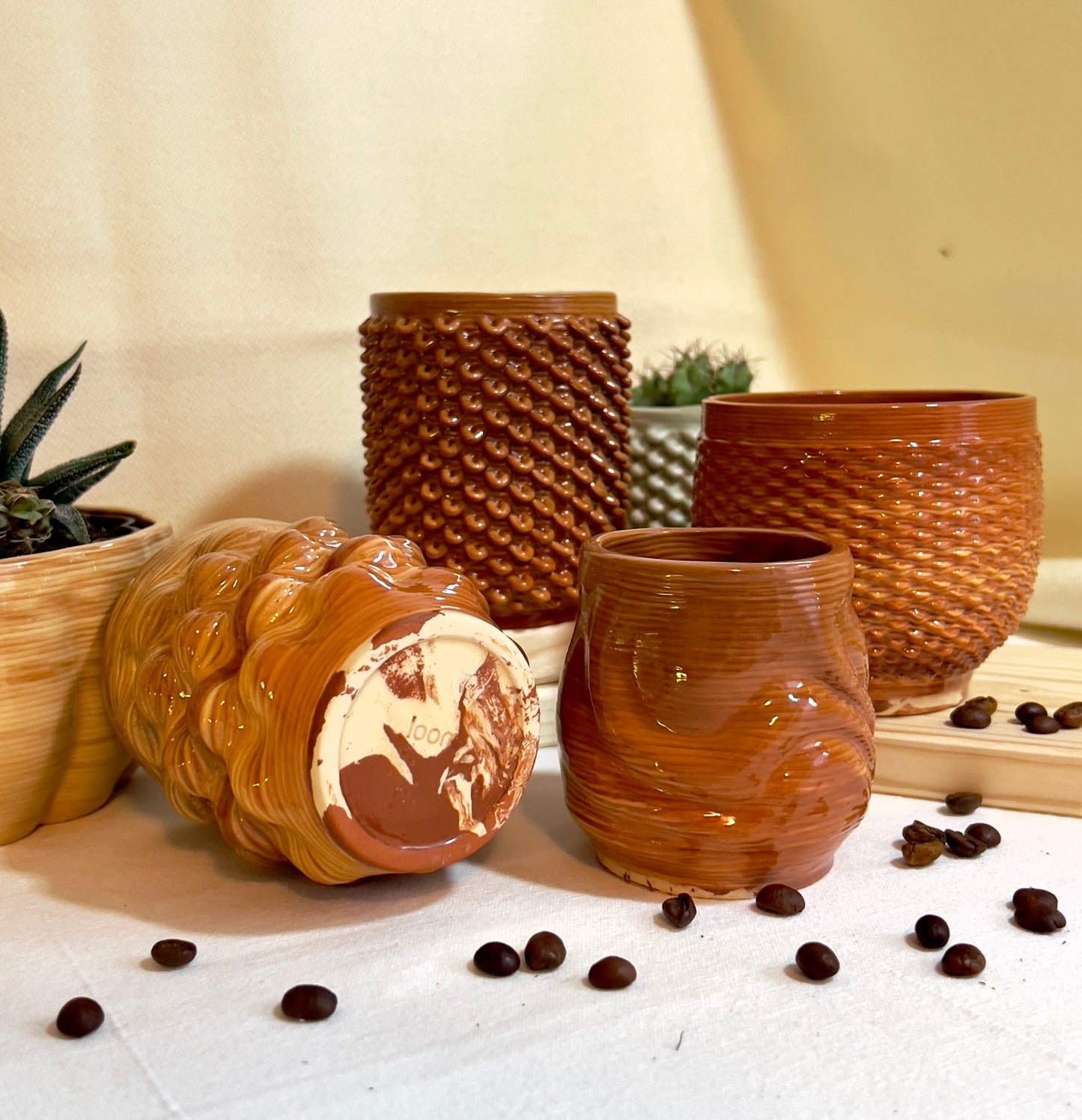 Ripple - Espresso Beige 3d Printed Clay Cups