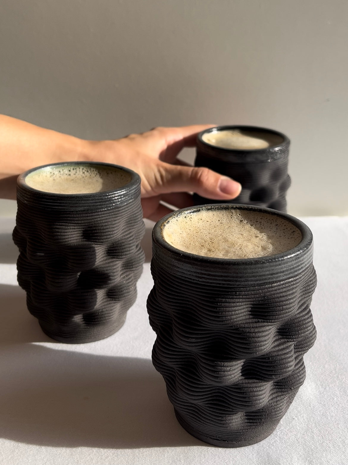Ripple - Black Magma 3d Printed Clay Cups